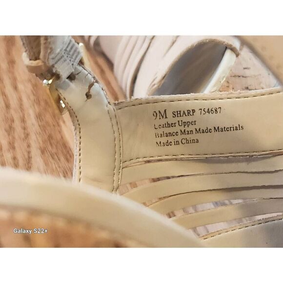 Franco Sarto Leather nude cork wedge high heel sandals - Picture 9 of 13